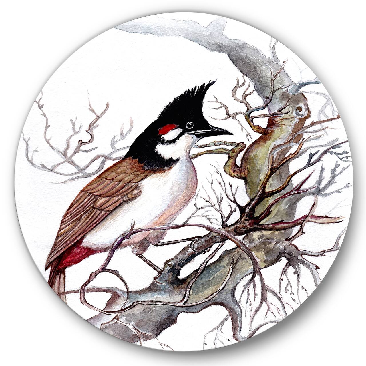 Designart - Vintage Beautiful Bird On A Branch - Traditional Metal Circle Wall Art